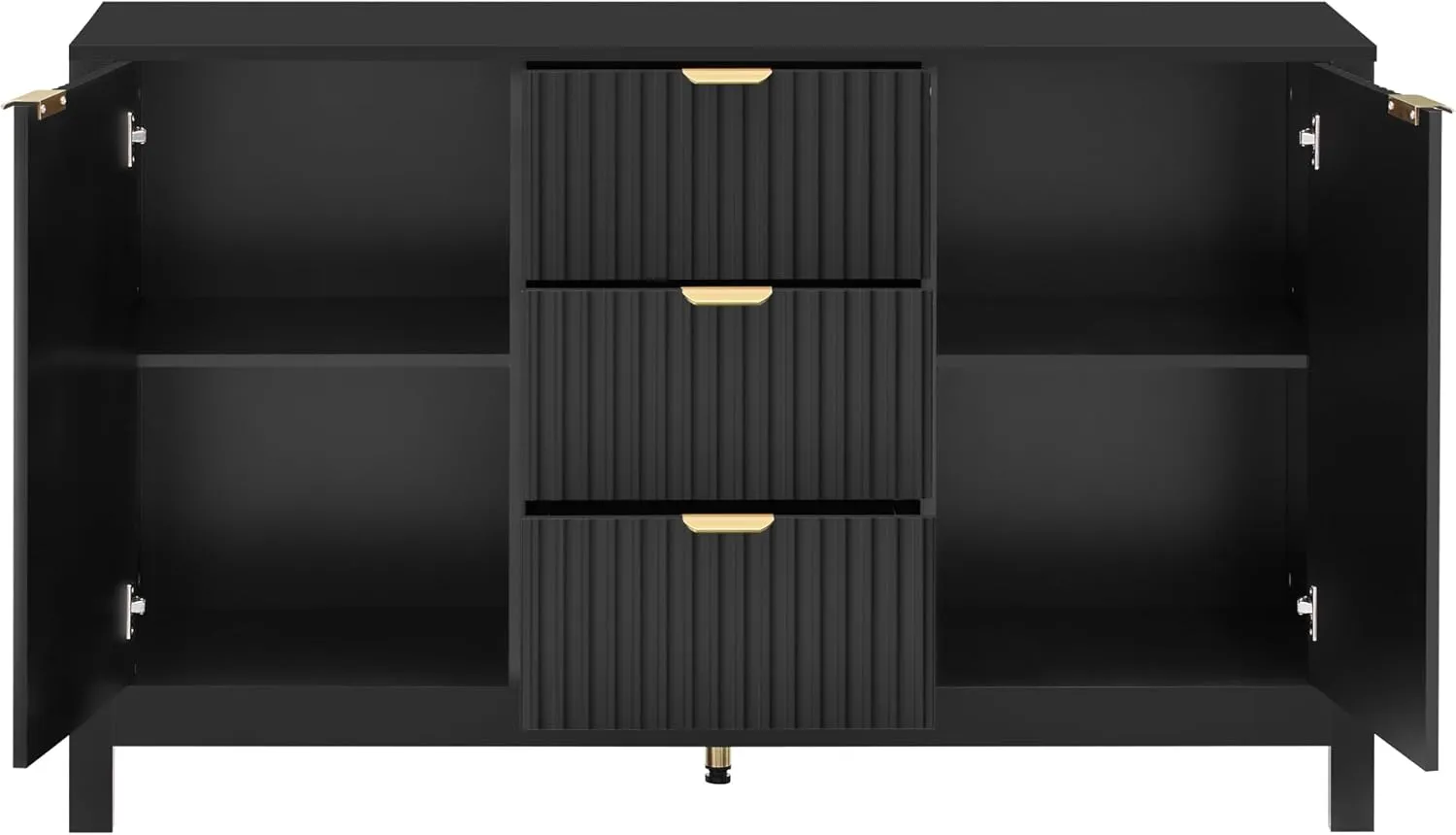 Merax Wave Design Entryway Cabinet with 3 Adjustable Shelves & 3 Drawers & Soft-Close Doors, Storage Console Table with Metal Handles for Study, Hallway, Living Room, Black