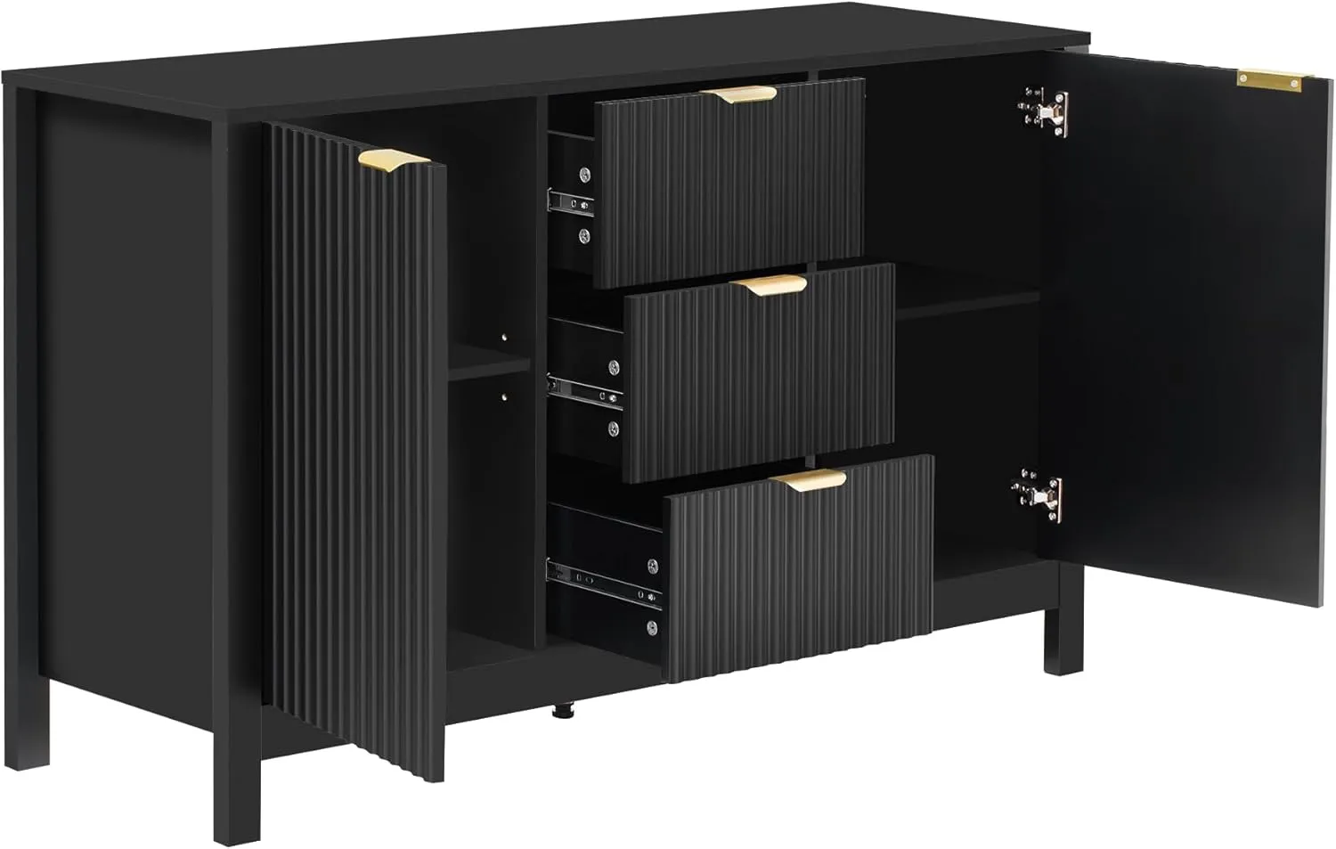 Merax Wave Design Entryway Cabinet with 3 Adjustable Shelves & 3 Drawers & Soft-Close Doors, Storage Console Table with Metal Handles for Study, Hallway, Living Room, Black