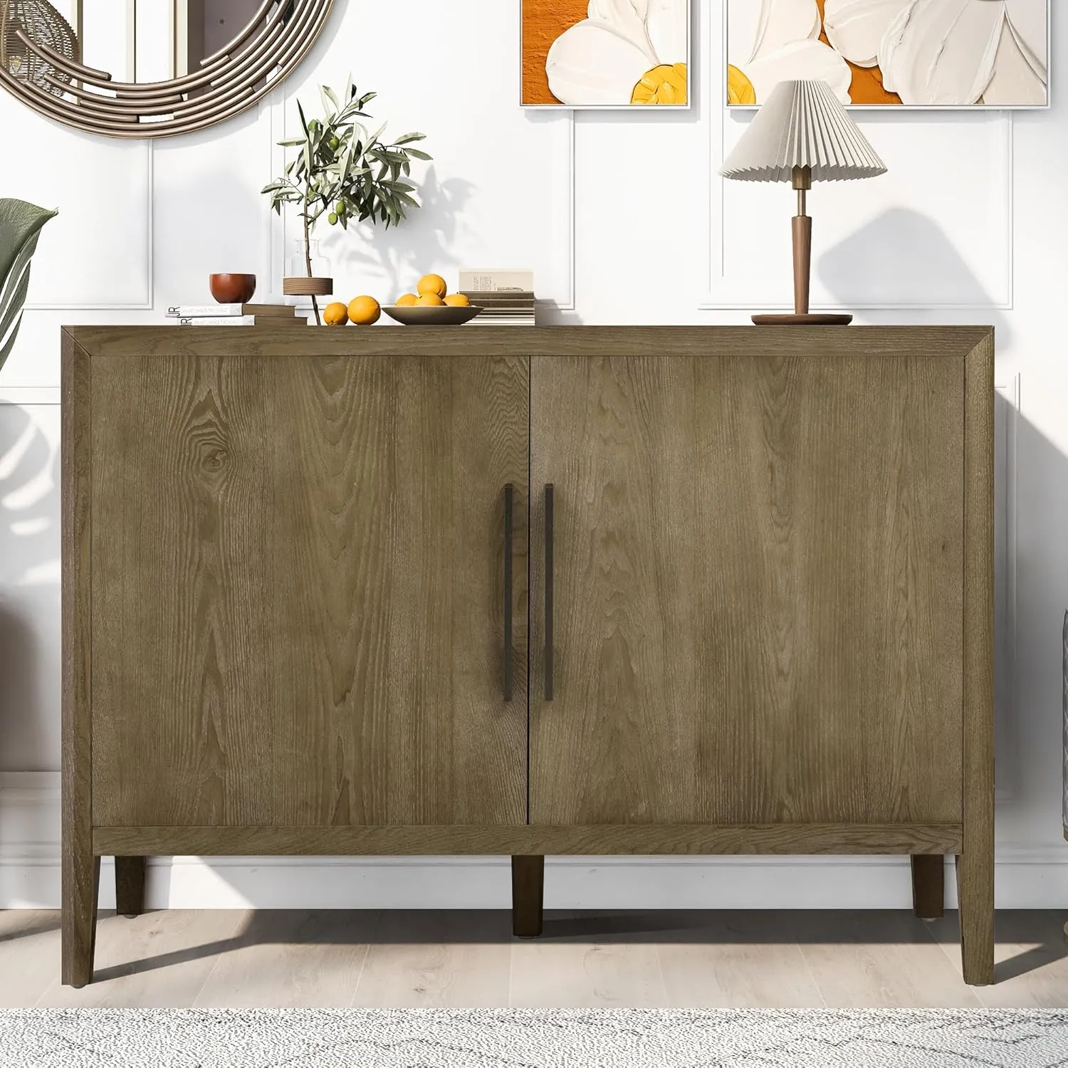 Merax Wood Farmhouse Buffet Sideboard with Metal Handles and 2 Doors, Coffee Bar Storge Cabinet Console Table for Living Room, Bedroom Kitchen, Hallway Espresso