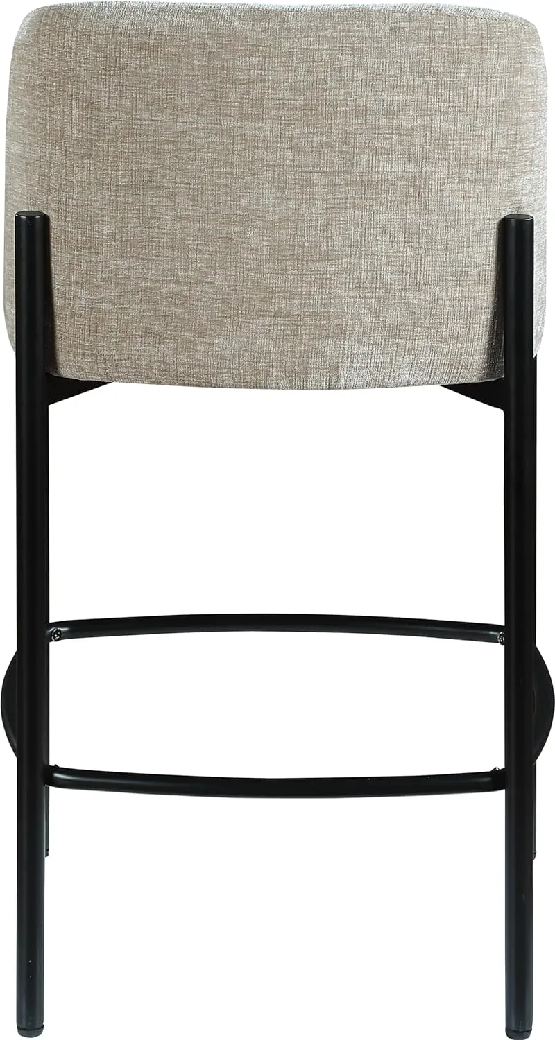Meridian Furniture 429Beige-C Burton Collection Modern | Contemporary Stool with Soft Beige Chenille Fabric, Matte Black Metal Frame, 17.5" W x 19.5" D x 32.5" H, Beige, Set of 2