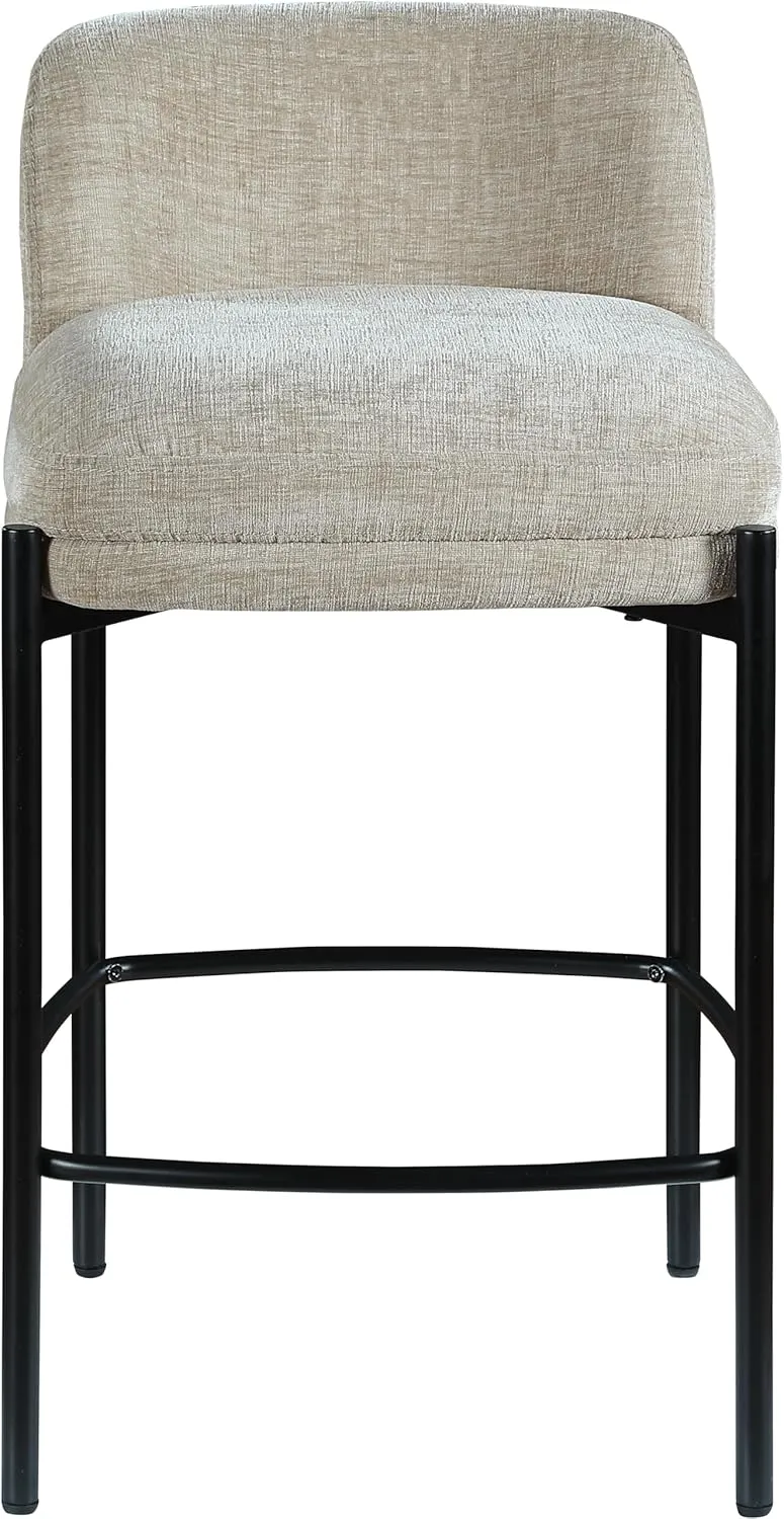 Meridian Furniture 429Beige-C Burton Collection Modern | Contemporary Stool with Soft Beige Chenille Fabric, Matte Black Metal Frame, 17.5" W x 19.5" D x 32.5" H, Beige, Set of 2