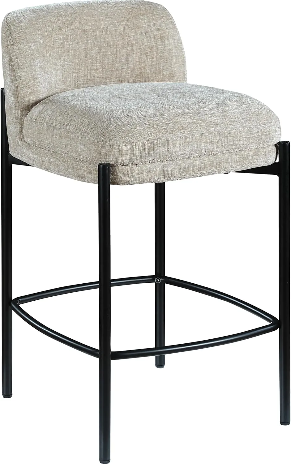 Meridian Furniture 429Beige-C Burton Collection Modern | Contemporary Stool with Soft Beige Chenille Fabric, Matte Black Metal Frame, 17.5" W x 19.5" D x 32.5" H, Beige, Set of 2