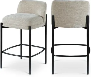 Meridian Furniture 429Beige-C Burton Collection Modern | Contemporary Stool with Soft Beige Chenille Fabric, Matte Black Metal Frame, 17.5" W x 19.5" D x 32.5" H, Beige, Set of 2
