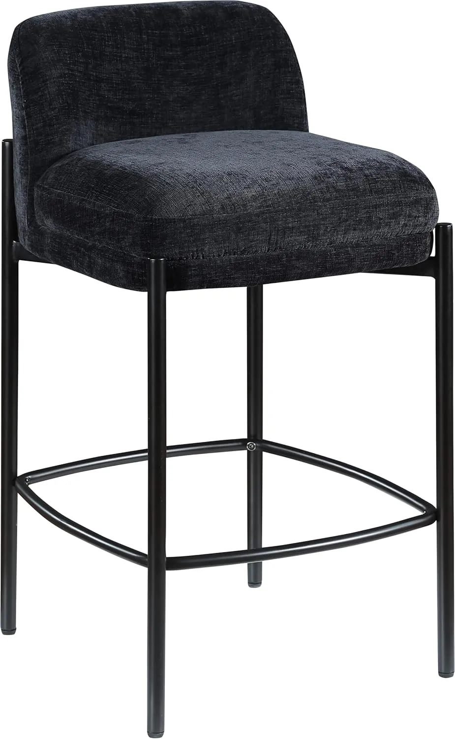 Meridian Furniture 429Black-C Burton Collection Modern | Contemporary Stool with Soft Chenille Fabric, Matte Black Metal Frame, 17.5" W x 19.5" D x 32.5" H, Black, Set of 2