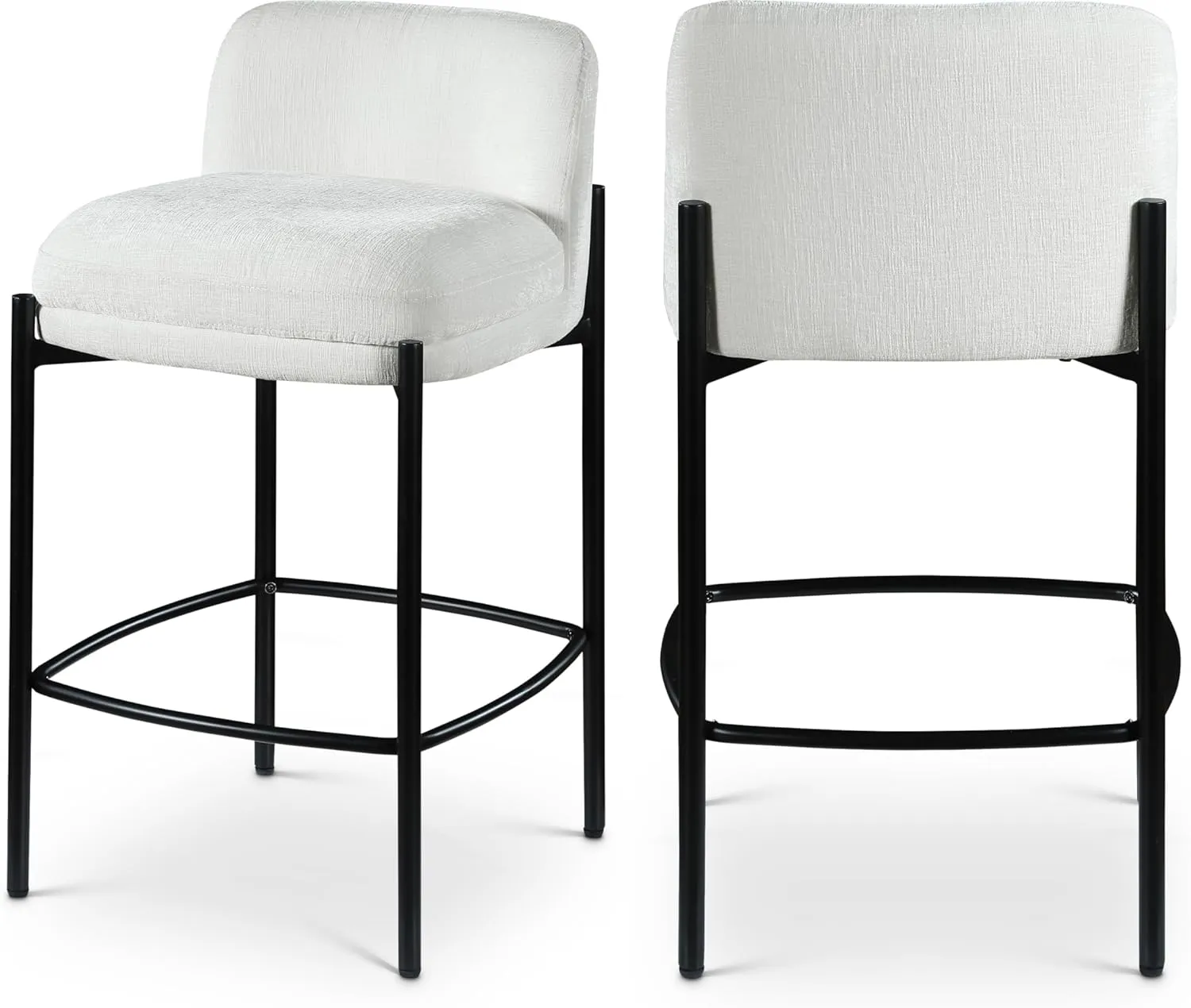 Meridian Furniture 429Cream-C Burton Collection Modern | Contemporary Stool with Soft Cream Chenille Fabric, Matte Black Metal Frame, 17.5" W x 19.5" D x 32.5" H, Cream, Set of 2