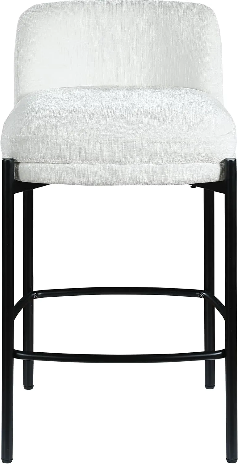 Meridian Furniture 429Cream-C Burton Collection Modern | Contemporary Stool with Soft Cream Chenille Fabric, Matte Black Metal Frame, 17.5" W x 19.5" D x 32.5" H, Cream, Set of 2