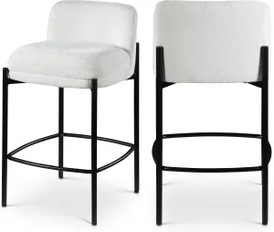 Meridian Furniture 429Cream-C Burton Collection Modern | Contemporary Stool with Soft Cream Chenille Fabric, Matte Black Metal Frame, 17.5" W x 19.5" D x 32.5" H, Cream, Set of 2