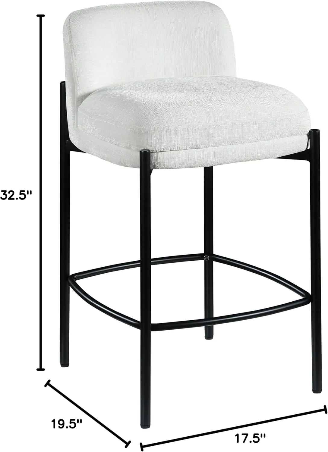 Meridian Furniture 429Cream-C Burton Collection Modern | Contemporary Stool with Soft Cream Chenille Fabric, Matte Black Metal Frame, 17.5" W x 19.5" D x 32.5" H, Cream, Set of 2