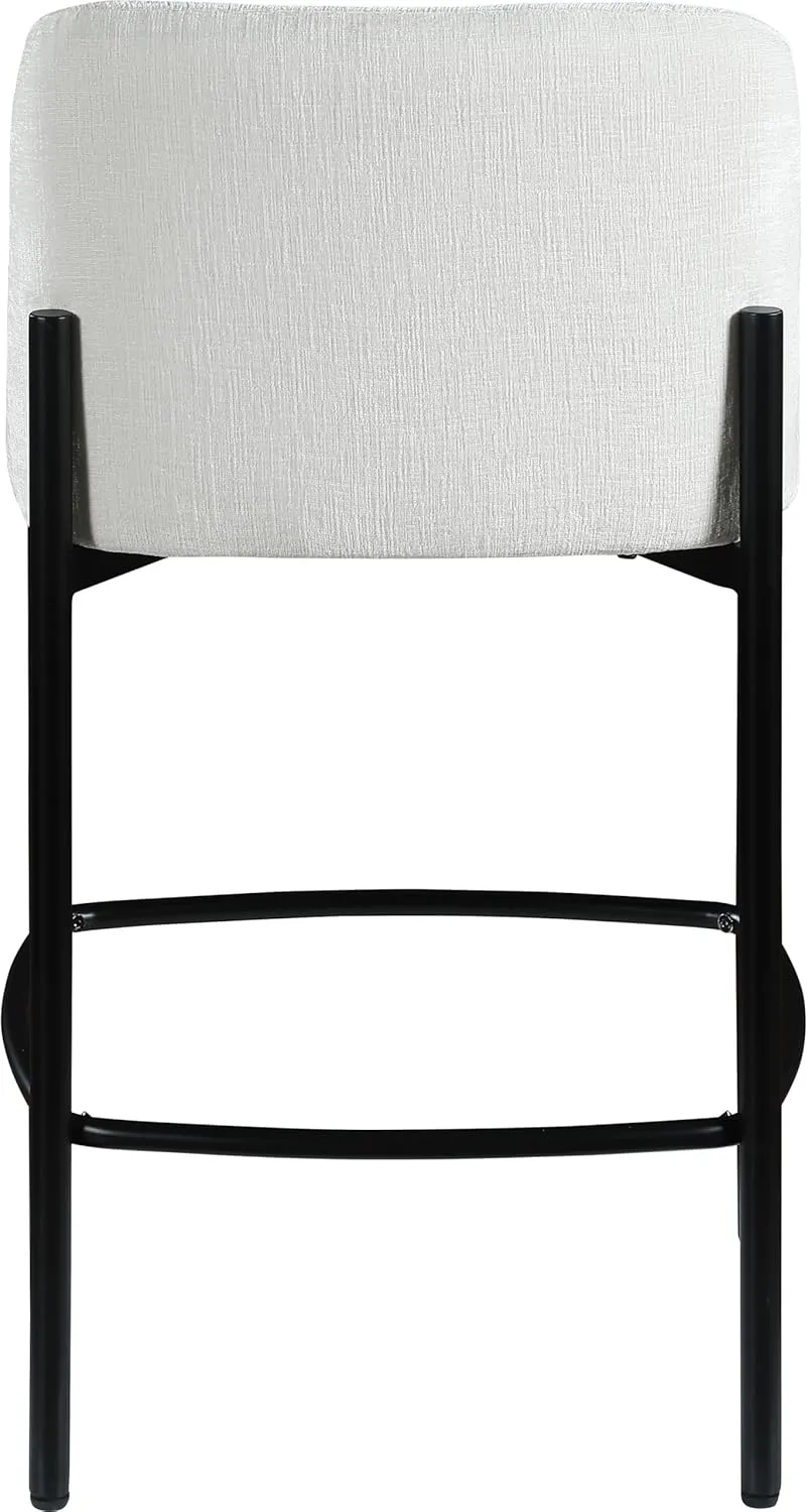 Meridian Furniture 429Cream-C Burton Collection Modern | Contemporary Stool with Soft Cream Chenille Fabric, Matte Black Metal Frame, 17.5" W x 19.5" D x 32.5" H, Cream, Set of 2