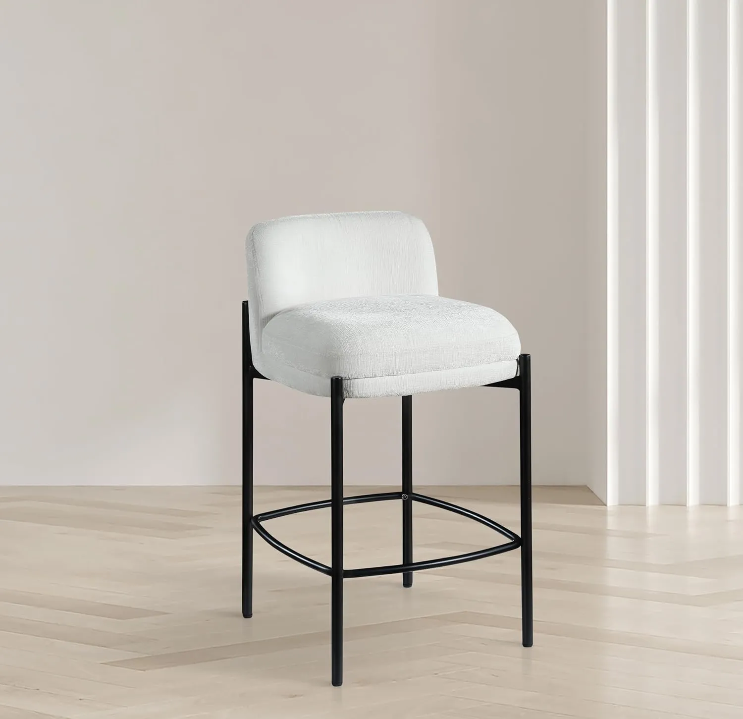 Meridian Furniture 429Cream-C Burton Collection Modern | Contemporary Stool with Soft Cream Chenille Fabric, Matte Black Metal Frame, 17.5" W x 19.5" D x 32.5" H, Cream, Set of 2