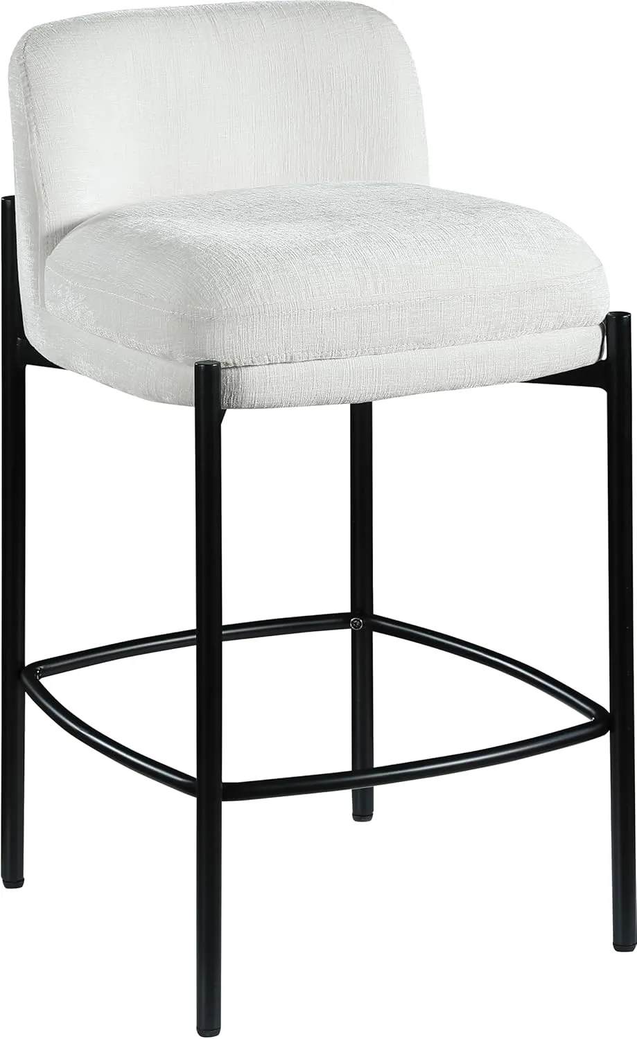 Meridian Furniture 429Cream-C Burton Collection Modern | Contemporary Stool with Soft Cream Chenille Fabric, Matte Black Metal Frame, 17.5" W x 19.5" D x 32.5" H, Cream, Set of 2