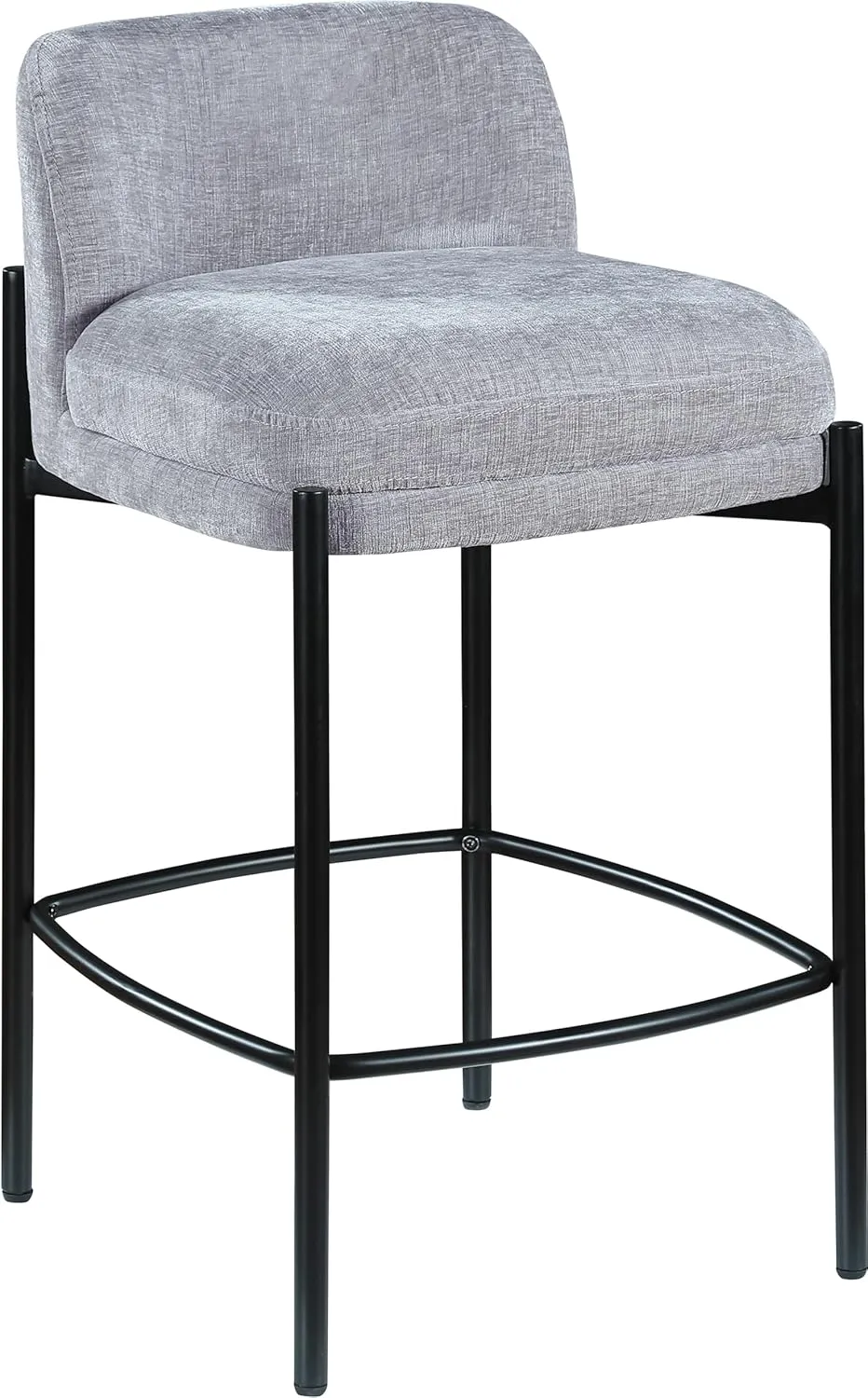 Meridian Furniture 429Grey-C Burton Collection Modern | Contemporary Stool with Soft Grey Chenille Fabric, Matte Black Metal Frame, 17.5" W x 19.5" D x 32.5" H, Grey, Set of 2