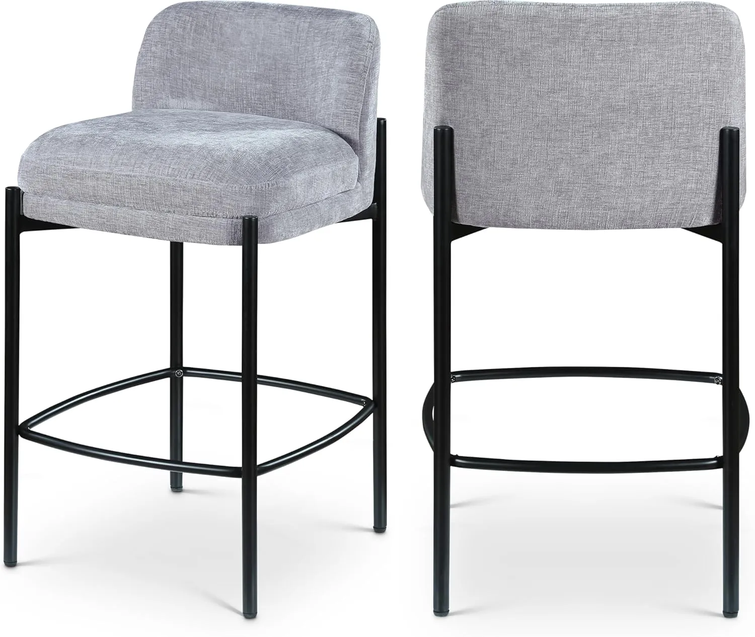 Meridian Furniture 429Grey-C Burton Collection Modern | Contemporary Stool with Soft Grey Chenille Fabric, Matte Black Metal Frame, 17.5" W x 19.5" D x 32.5" H, Grey, Set of 2