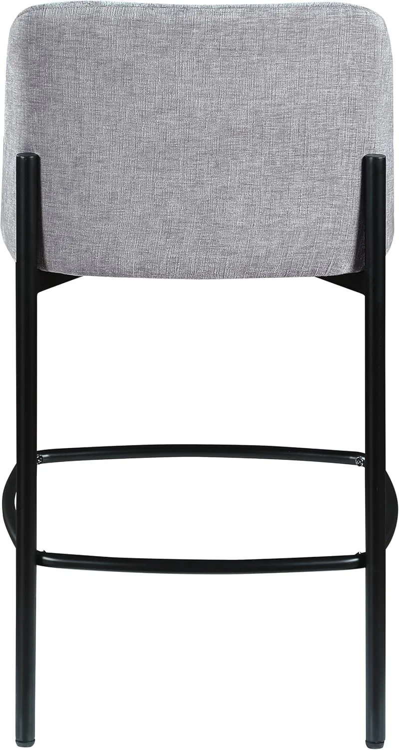Meridian Furniture 429Grey-C Burton Collection Modern | Contemporary Stool with Soft Grey Chenille Fabric, Matte Black Metal Frame, 17.5" W x 19.5" D x 32.5" H, Grey, Set of 2