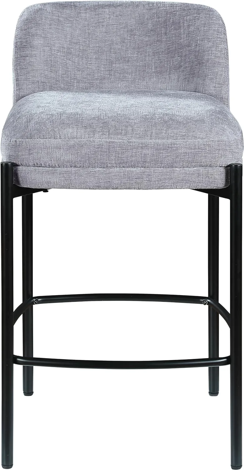 Meridian Furniture 429Grey-C Burton Collection Modern | Contemporary Stool with Soft Grey Chenille Fabric, Matte Black Metal Frame, 17.5" W x 19.5" D x 32.5" H, Grey, Set of 2