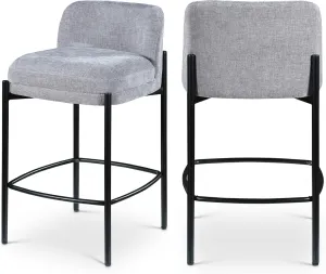 Meridian Furniture 429Grey-C Burton Collection Modern | Contemporary Stool with Soft Grey Chenille Fabric, Matte Black Metal Frame, 17.5" W x 19.5" D x 32.5" H, Grey, Set of 2