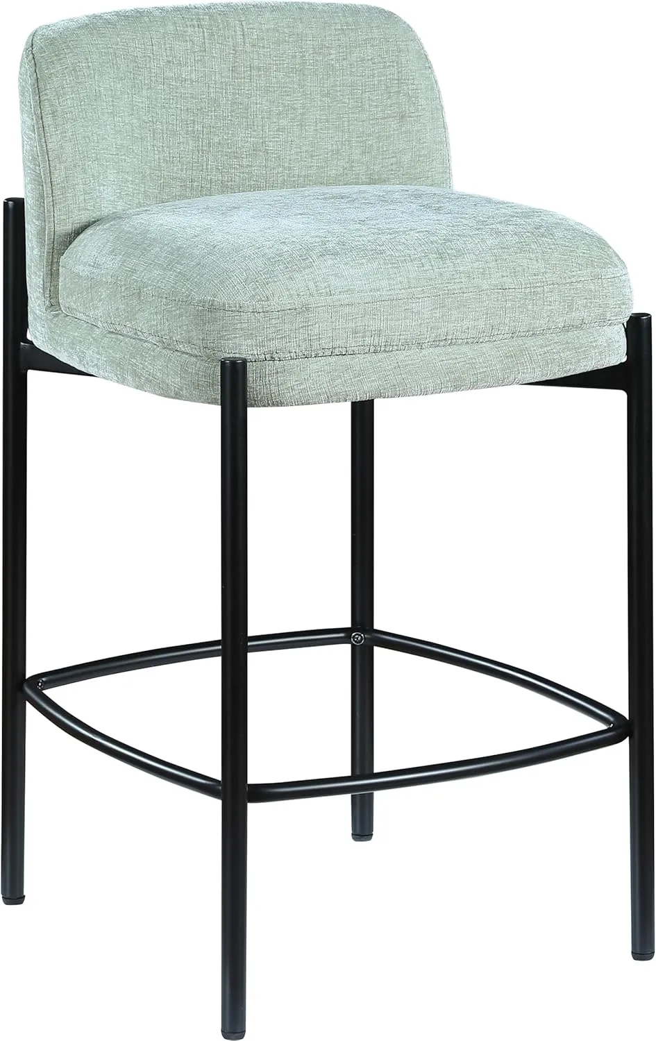 Meridian Furniture 429Mint-C Burton Collection Modern | Contemporary Stool with Soft Mint Green Chenille Fabric, Matte Black Metal Frame, 17.5" W x 19.5" D x 32.5" H, Mint, Set of 2