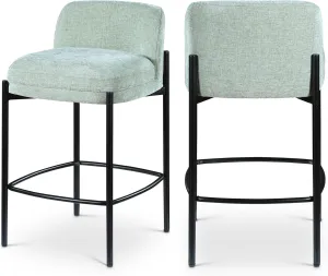 Meridian Furniture 429Mint-C Burton Collection Modern | Contemporary Stool with Soft Mint Green Chenille Fabric, Matte Black Metal Frame, 17.5" W x 19.5" D x 32.5" H, Mint, Set of 2