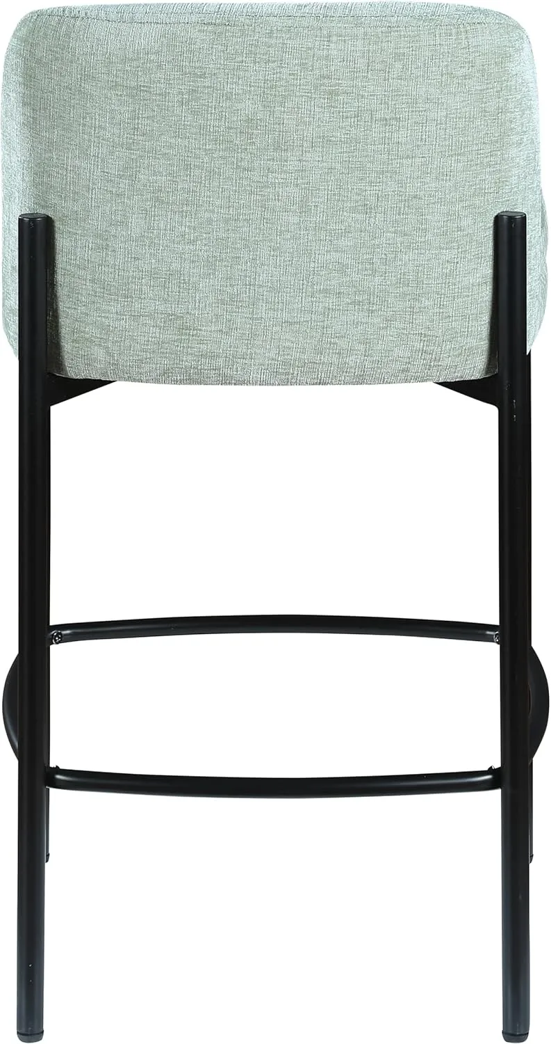 Meridian Furniture 429Mint-C Burton Collection Modern | Contemporary Stool with Soft Mint Green Chenille Fabric, Matte Black Metal Frame, 17.5" W x 19.5" D x 32.5" H, Mint, Set of 2