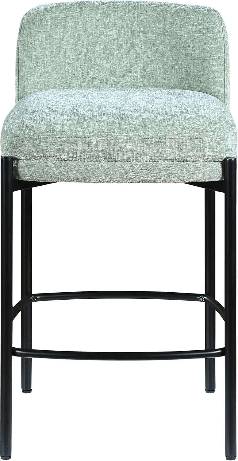 Meridian Furniture 429Mint-C Burton Collection Modern | Contemporary Stool with Soft Mint Green Chenille Fabric, Matte Black Metal Frame, 17.5" W x 19.5" D x 32.5" H, Mint, Set of 2