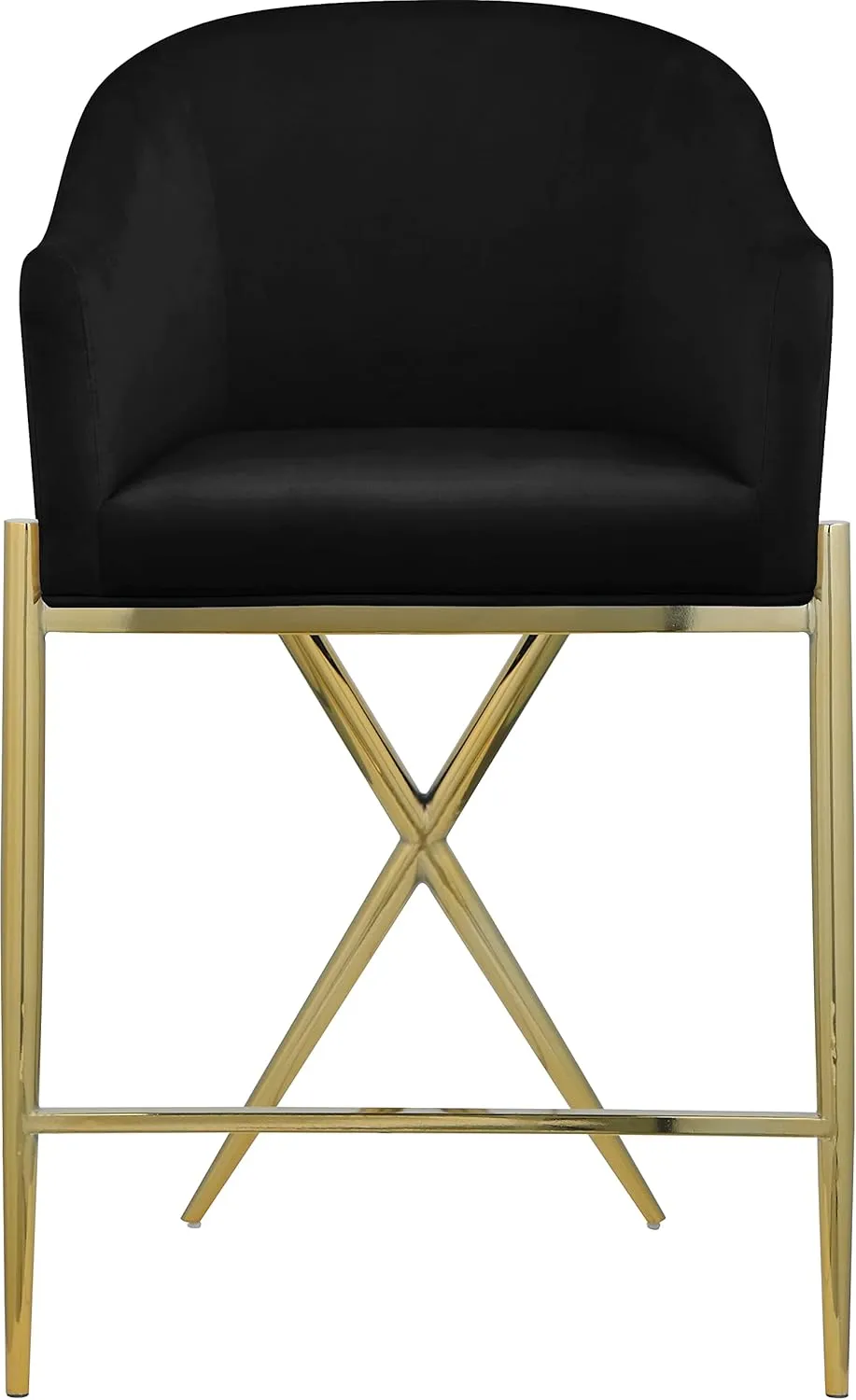 Meridian Furniture 867Black-C Xavier Collection Velvet Upholstered Counter Stool with Sturdy Gold Metal Legs, Black, 23.5" W x 22.5" D x 38" H