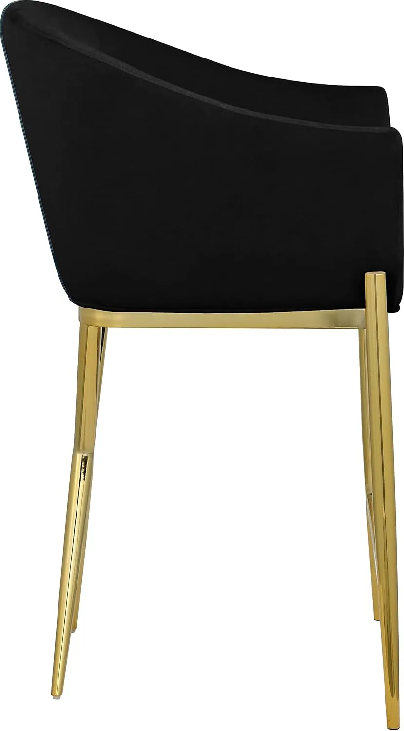 Meridian Furniture 867Black-C Xavier Collection Velvet Upholstered Counter Stool with Sturdy Gold Metal Legs, Black, 23.5" W x 22.5" D x 38" H