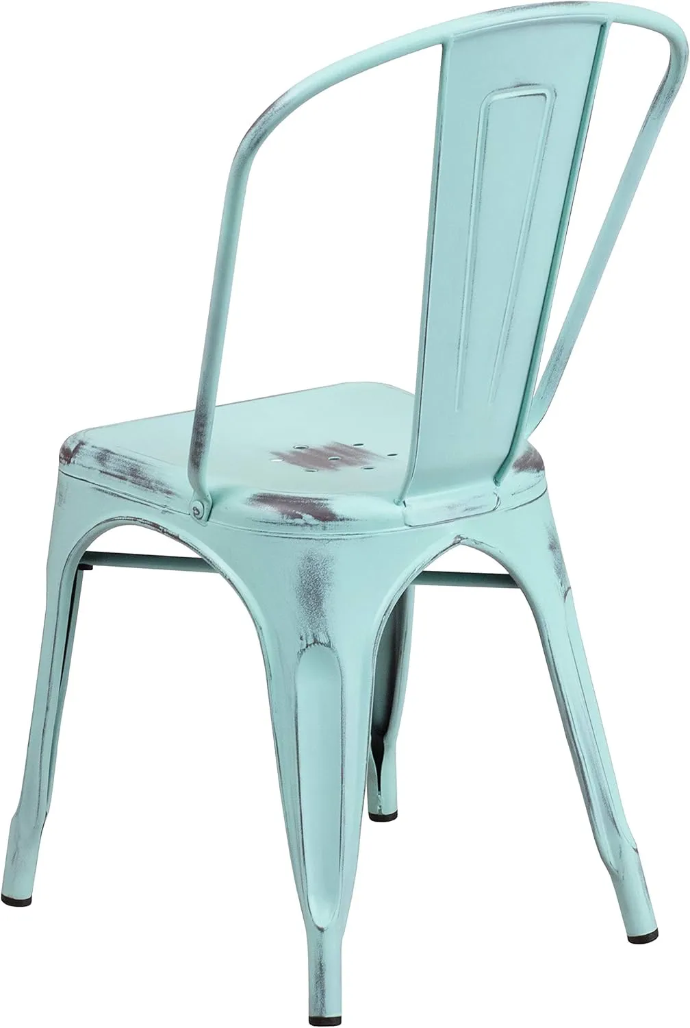 Merrick Lane Banks Stacking Dining Chair - Green- Blue Metal Frame - Distressed Powder Coated Finish - Curved Slat Back - 500 lb. Static Weight Capacity
