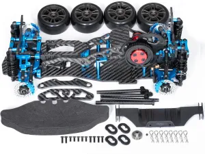 Metal Alloy & Carbon Fiber 1/10 RC Chassis Frame Kit Upgrade Components for Sakura D5 Mini MR RC Flat Road Drift Car Body Frame Chassis Kit with 4 Wheels