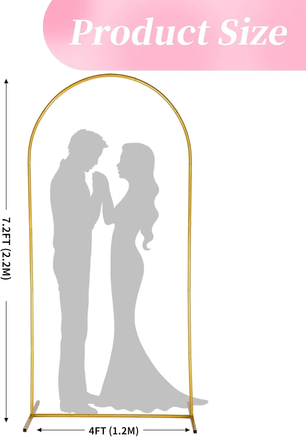 Metal Arch Backdrop Stand,7.2FT Reusable Gold Balloon Arch Frame for Wedding Birthday Party Valentine Baby Shower Background Decoration