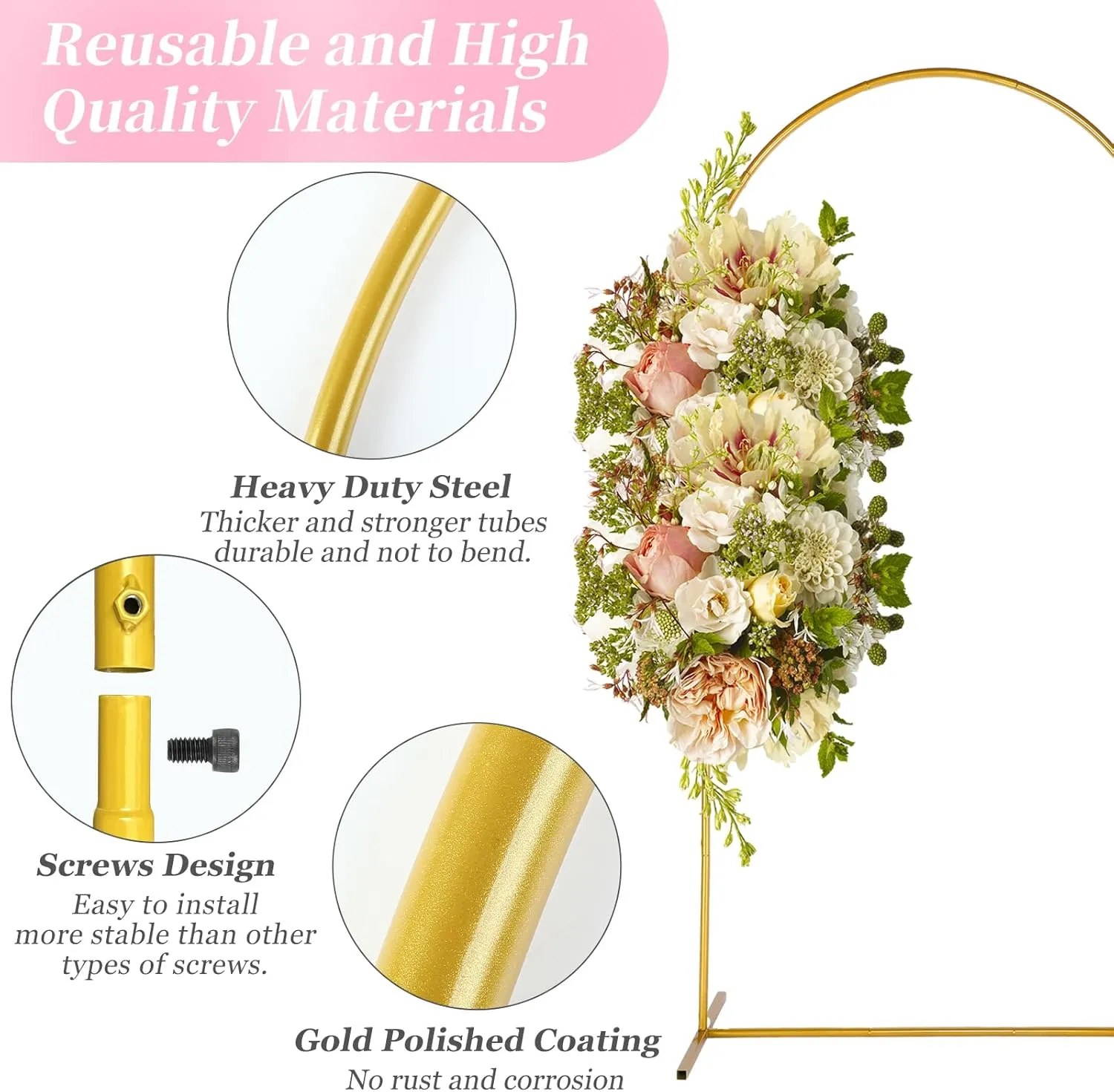 Metal Arch Backdrop Stand,7.2FT Reusable Gold Balloon Arch Frame for Wedding Birthday Party Valentine Baby Shower Background Decoration