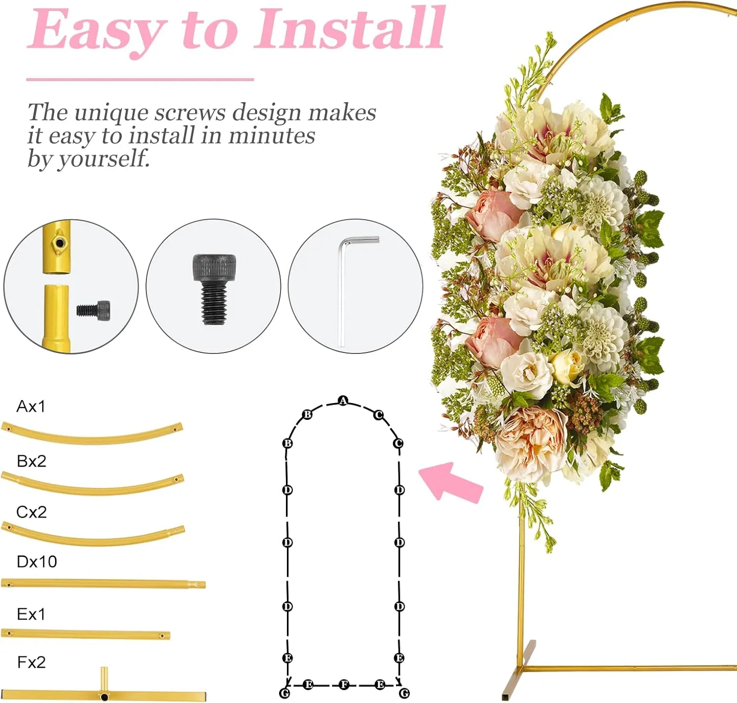 Metal Arch Backdrop Stand,7.2FT Reusable Gold Balloon Arch Frame for Wedding Birthday Party Valentine Baby Shower Background Decoration