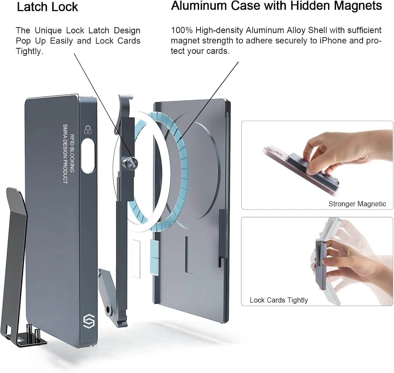 Metal Card Holder for Magsafe Wallet,Metal Magnetic Card Wallet for Men,Slim Card Case with Money Clip,Compatible with iPhone 16/15/14/13/12 Series (Magnetic Ring Included)