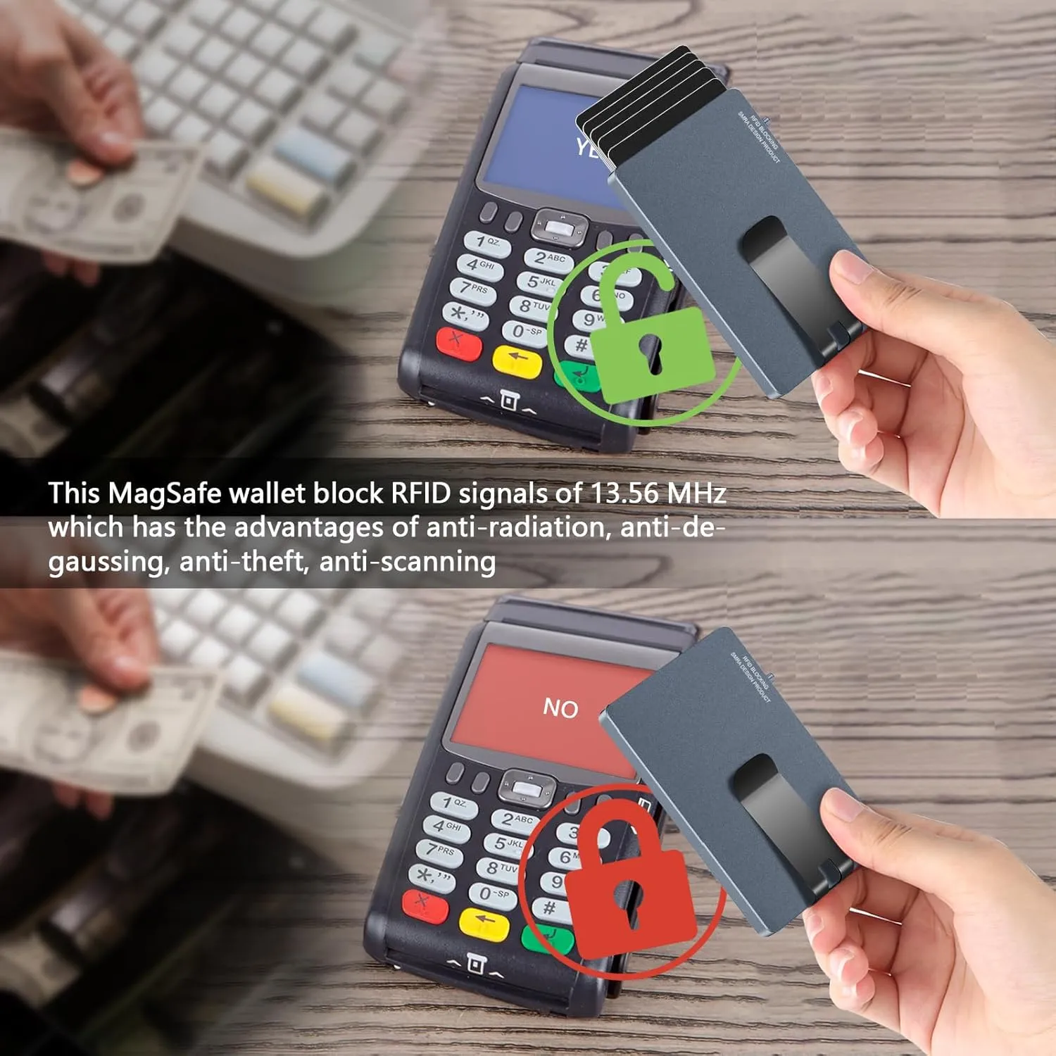 Metal Card Holder for Magsafe Wallet,Metal Magnetic Card Wallet for Men,Slim Card Case with Money Clip,Compatible with iPhone 16/15/14/13/12 Series (Magnetic Ring Included)
