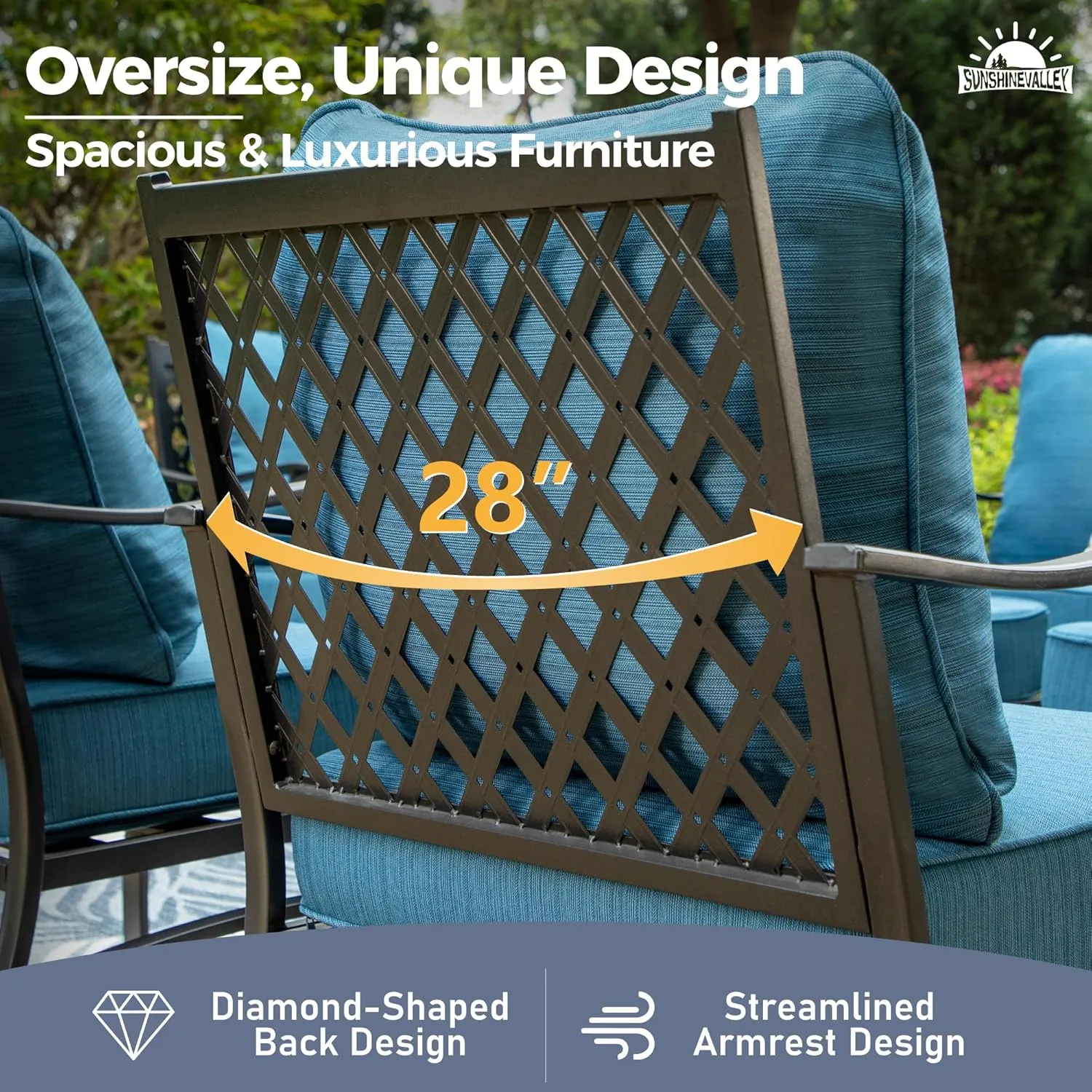 Metal Outdoor Swivel Patio Chairs Set of 2 with 5.75" Extra Thick Cushion, 2 Piece High Back Swivel Rocker Patio Chairs Outdoor Furniture Seating for Deck Balcony Front Porch, Blue-2