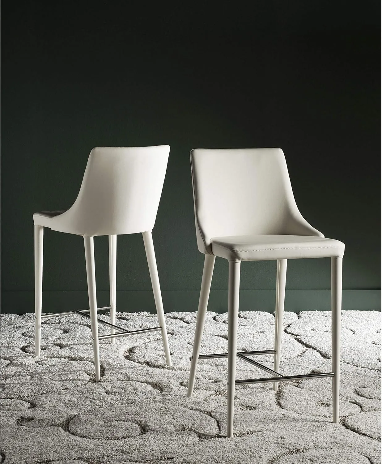 Mid-Century Dining 26-inch Buttercream Counter Stool (Set of 2) Cream Mid-Century Modern Bonded Leather Iron Metal Finish
