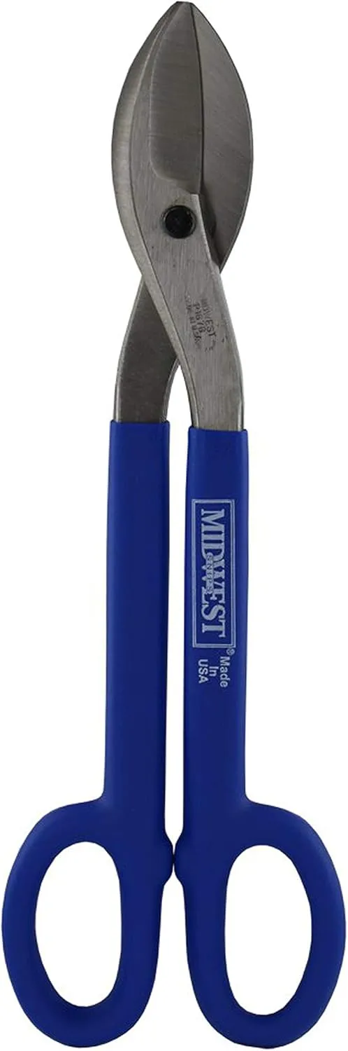 MIDWEST Bulldog Tinner Snip - 16-Inch Straight/Wide Curved Metal Cutter with Forged Blades & Kush'n-Kote Grips - MWT-167B