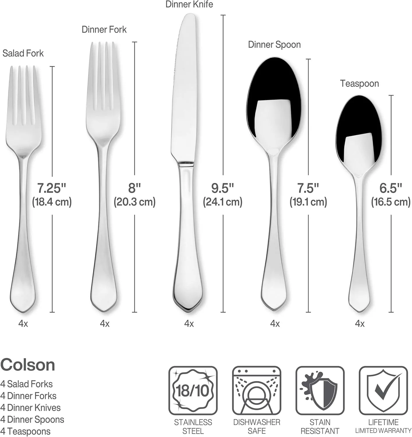 Mikasa Colson 18/10 20 Piece Stainless Steel Flatware Set, Service For 4