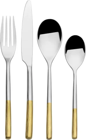 Mikasa Duval Gold Lines 18.0 Forged Stainless Steel 16 Piece Cutlery Set, Service For 4