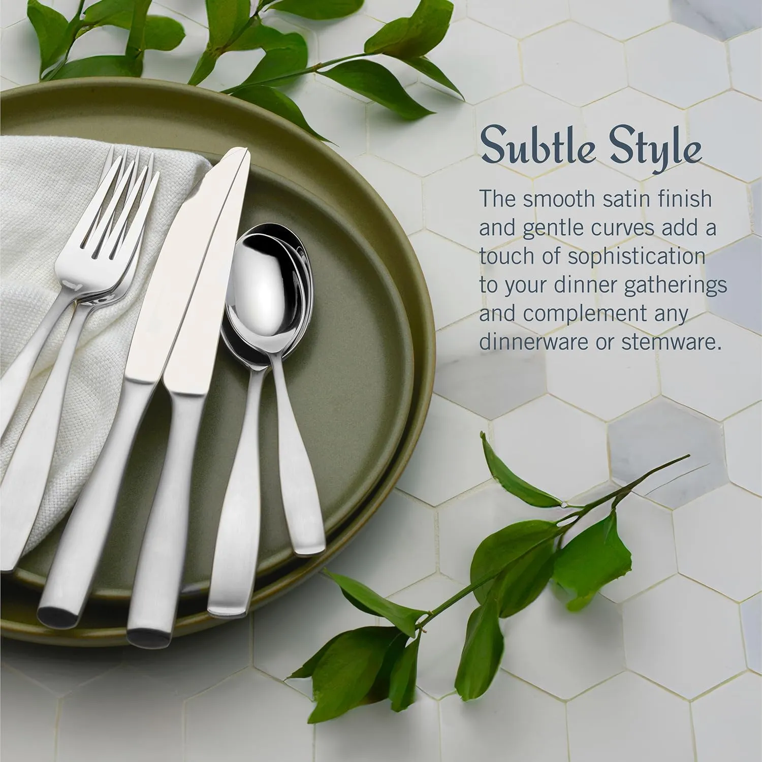 Mikasa Opulent Hammerd 75-piece silverware set, 18/10 stainless steel cutlery set for 12, includes 5-piece serving utensils set, plus steak knives
