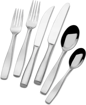 Mikasa Opulent Hammerd 75-piece silverware set, 18/10 stainless steel cutlery set for 12, includes 5-piece serving utensils set, plus steak knives