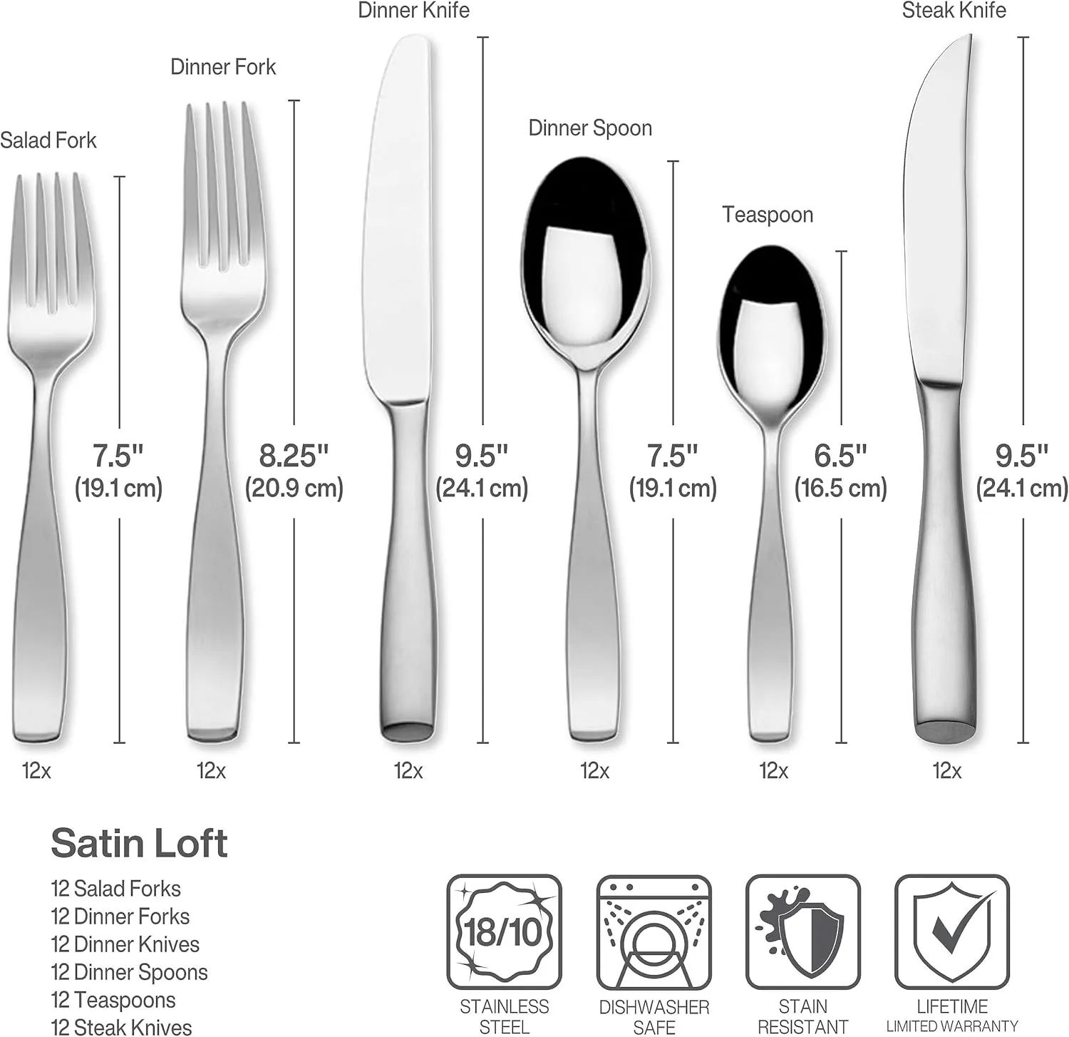 Mikasa Opulent Hammerd 75-piece silverware set, 18/10 stainless steel cutlery set for 12, includes 5-piece serving utensils set, plus steak knives