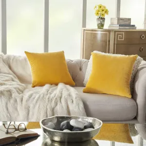 Mina Victory SS999 Pack of 2 Life Styles Velvet Yellow Throw Pillow Cover Set 16" x 16", 2 Pieces, 16"x16"
