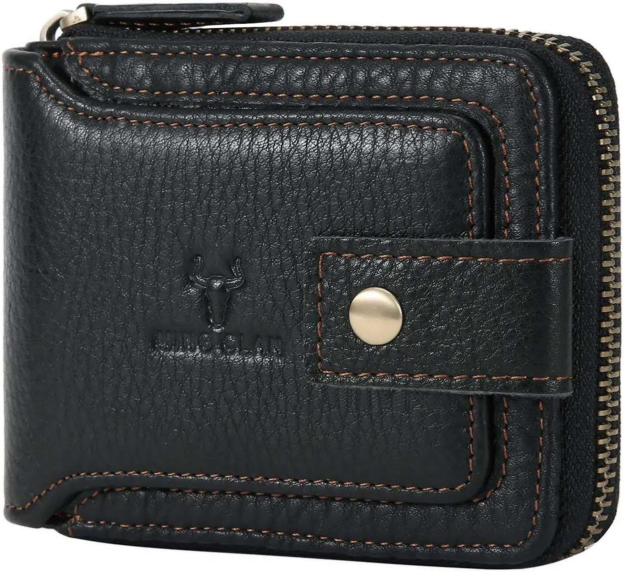MING CLAN Zipper Wallet Men RFID Blocking Leather Bifold Wallets For Men - Flap ID Window Zip Coin Pocket Mens Zipper Wallets - Big Capacity Credit Card Travel Wallet (Black)