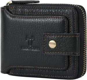 MING CLAN Zipper Wallet Men RFID Blocking Leather Bifold Wallets For Men - Flap ID Window Zip Coin Pocket Mens Zipper Wallets - Big Capacity Credit Card Travel Wallet (Black)