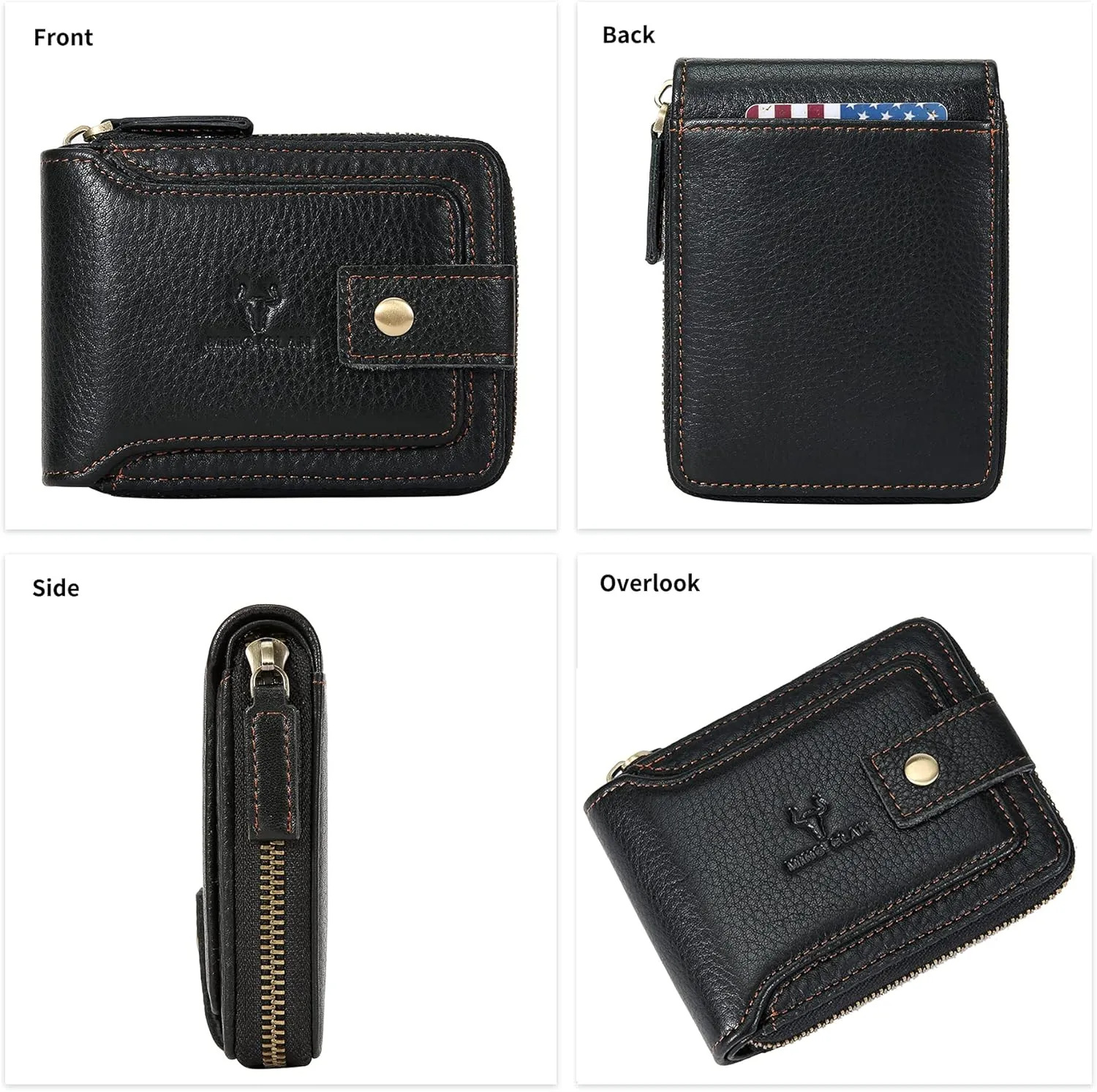MING CLAN Zipper Wallet Men RFID Blocking Leather Bifold Wallets For Men - Flap ID Window Zip Coin Pocket Mens Zipper Wallets - Big Capacity Credit Card Travel Wallet (Black)