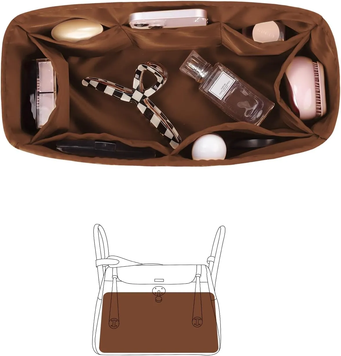 Mini Lindy Bag Insert, Luxury Bags Storage with Silk, Lightweight Inner Bag Compatible with Lindy 19 Bags, Multiple Pockets Large Capacity(Gold, Lindy19)