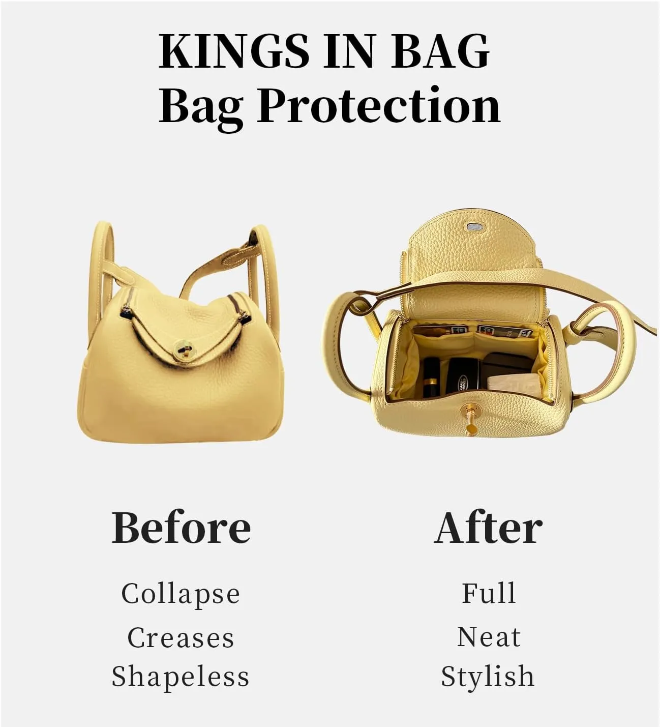 Mini Lindy Bag Insert, Luxury Bags Storage with Silk, Lightweight Inner Bag Compatible with Lindy 19 Bags, Multiple Pockets Large Capacity(Gold, Lindy19)