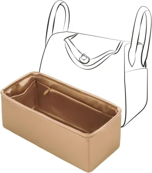 Mini Lindy Bag Insert with Zipper, Purse Organizer Insert Compatible with Hermes Lindy Bag, Lightweight and Silky Smooth, Bag Insert for Lindy 19 (Mini LD19, Champagne)