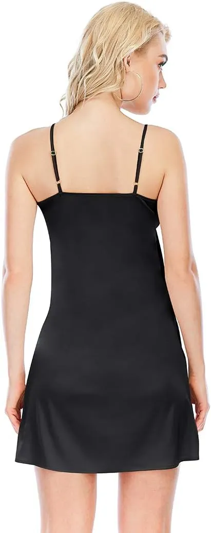Miqieer Women's Long Silky Tank Top Adjustable Spaghetti Strap Camisole Slip Dress