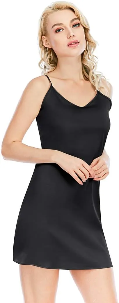 Miqieer Women's Long Silky Tank Top Adjustable Spaghetti Strap Camisole Slip Dress